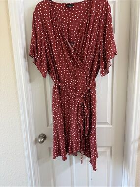 City Chic Rust Red Polka Dot Wrap Midi Dress